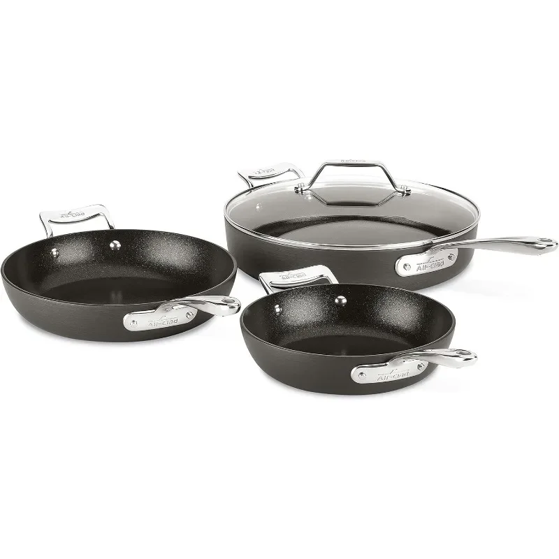 All-Clad Essentials Hard Anodized Nonstick Sauce Pan Set 4 Piece 8 10.25 Inch 4 Quart Oven Broiler Safe 500F Pots and Pans