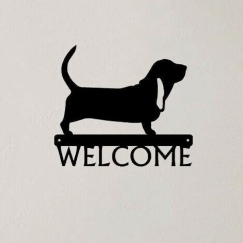 CIFBUY Wrought Iron Basset Hound Welcome Sign Dog Decor Metal Ornament for Home Garden Unique Pet Welcome Plaque Art Decor
