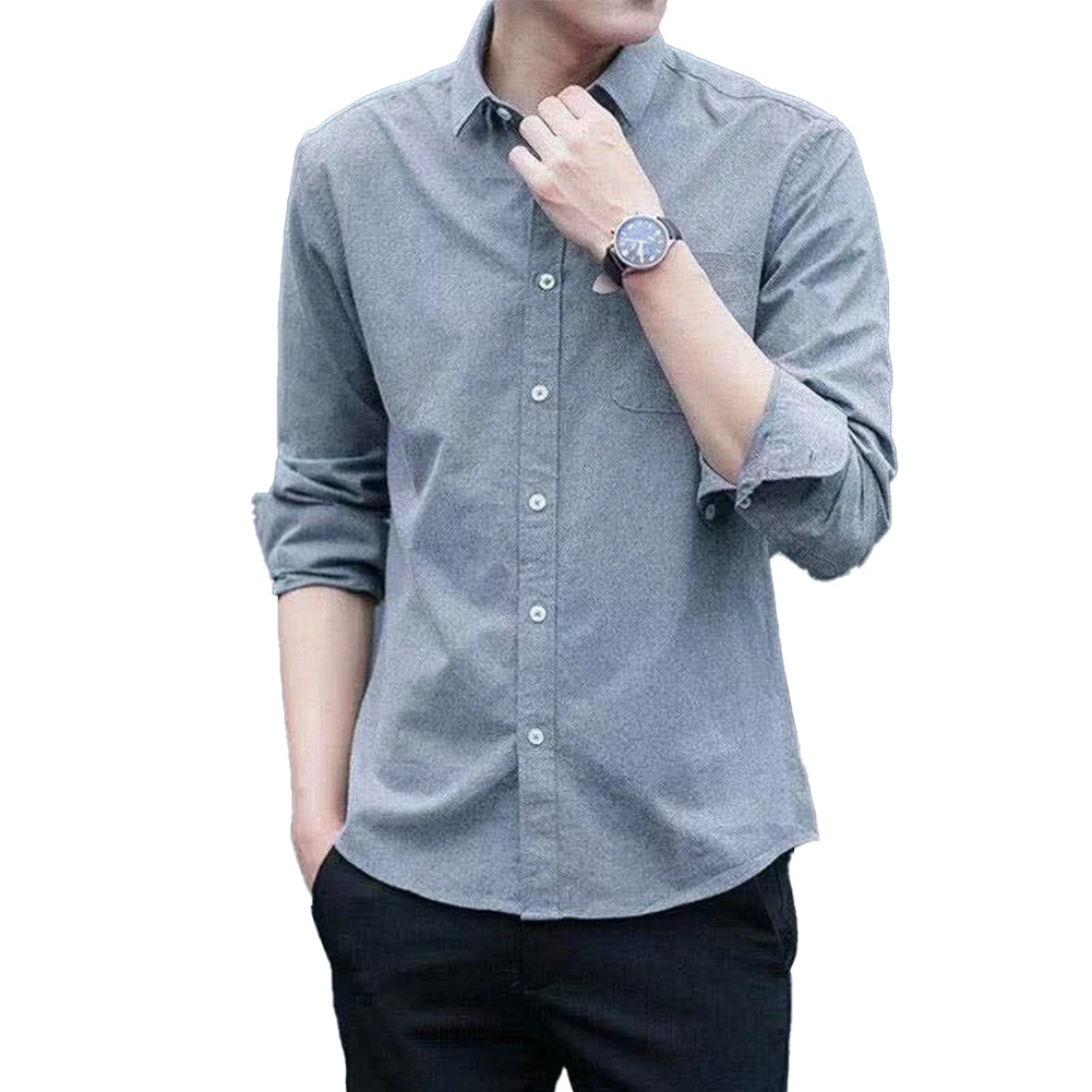

Casual Office Shirt Long Sleeve Business Blouse Casual Outing Dark Blue Elegant Men's Clothing Tops Slim Fit Business Attire