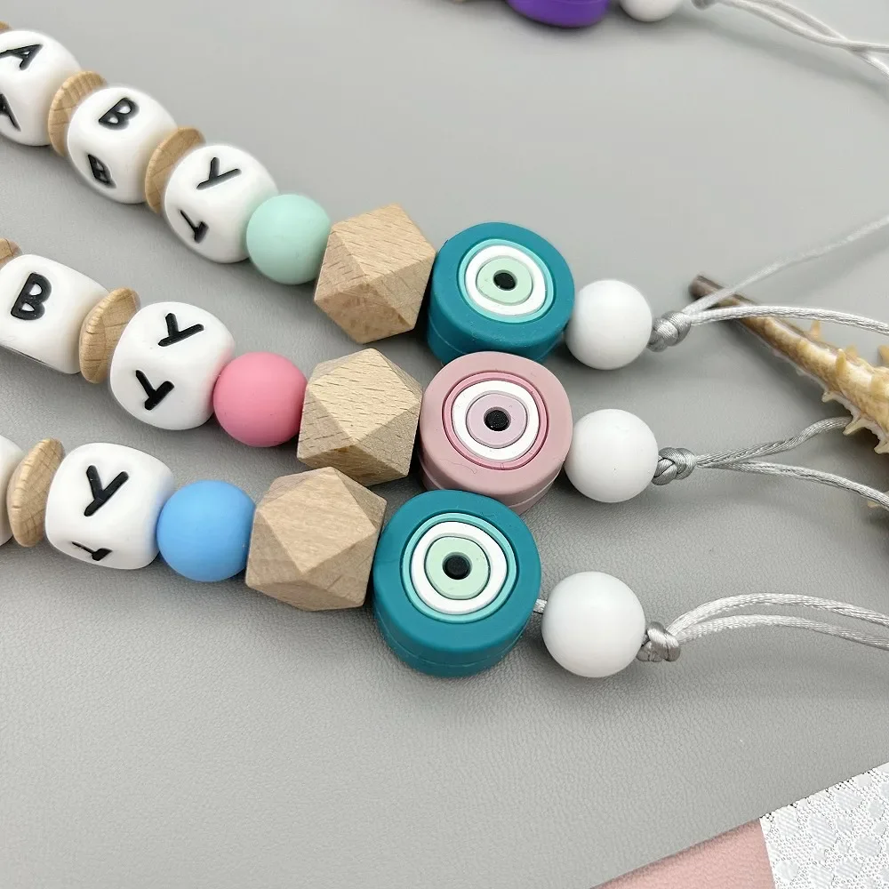 Custom Letter Name Rainbow Pacifier Clips Chain Teether Pendants for Baby Infant Chew Leash Nipple Holder Teether Creative Gifts