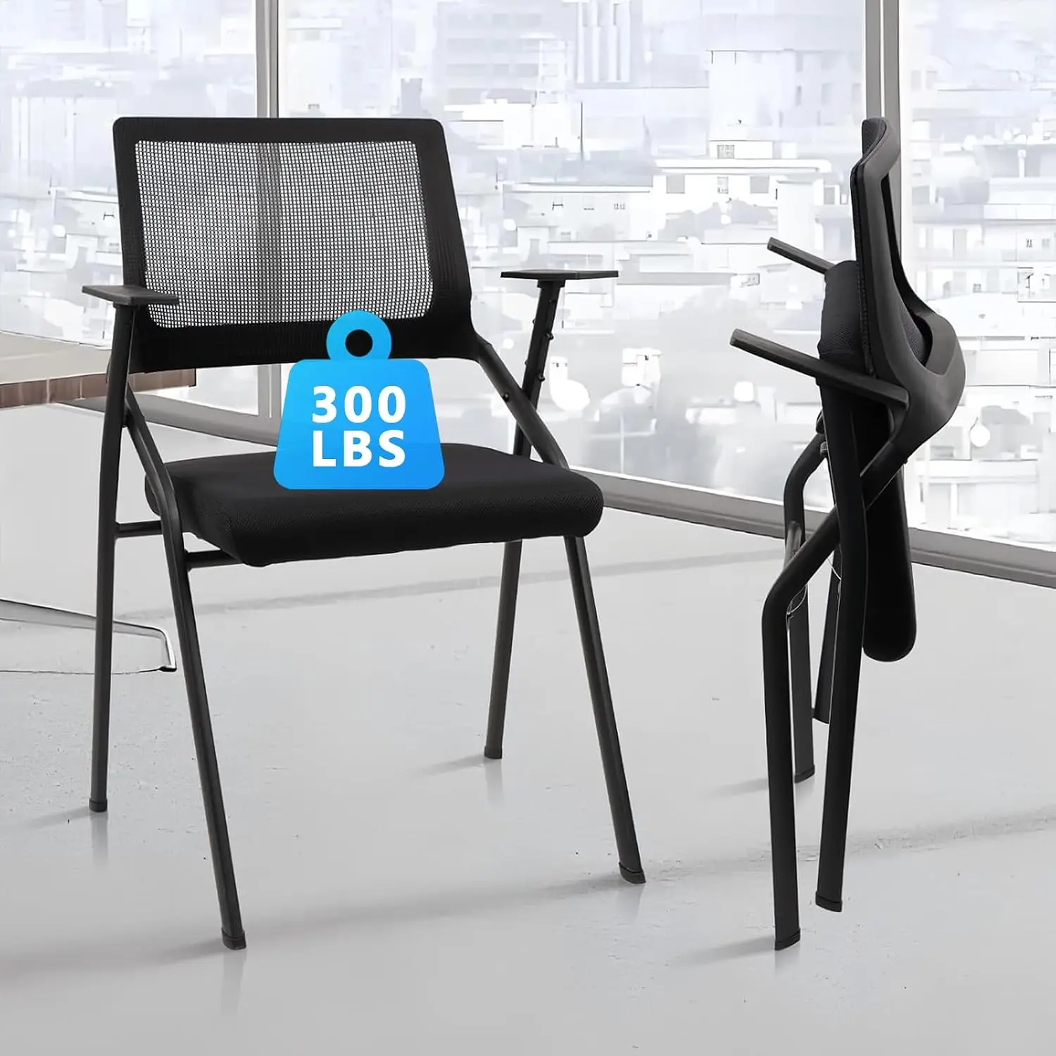 Stackable Folding Office Chair with Lumbar Support & Thickened Cushion, Mesh Guest Chair for Conference Waiting Room, Customized
