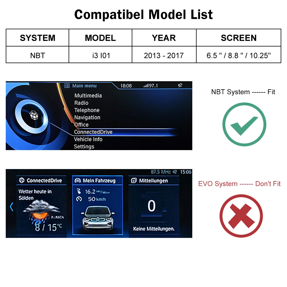 Road Top Wireless CarPlay لنظام BMW i3 I01 NBT 2013-2017 مع وظيفة تشغيل السيارة Android Auto Mirror Link AirPlay