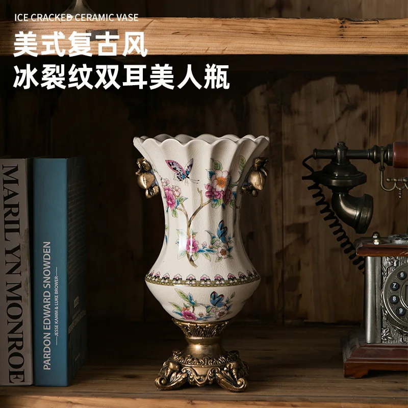 American ceramic high-end vase retro blue and white porcelain European living room entrance Chinese light luxury Chinese high-en