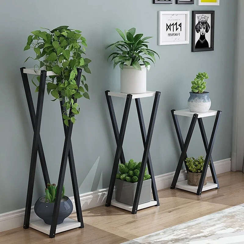 Balcony wrought iron flower rack household indoor floor-to-ceiling two-layer combination flower table green dill succulent porch