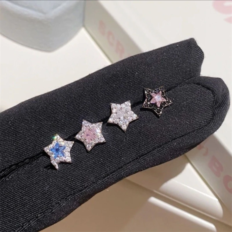 1PCS Four Colors Star 316L Stainless Steel Ear Bone Nail New Full of Rhinestone Shiny Earring for Women Y2K Cochlea Jewelry