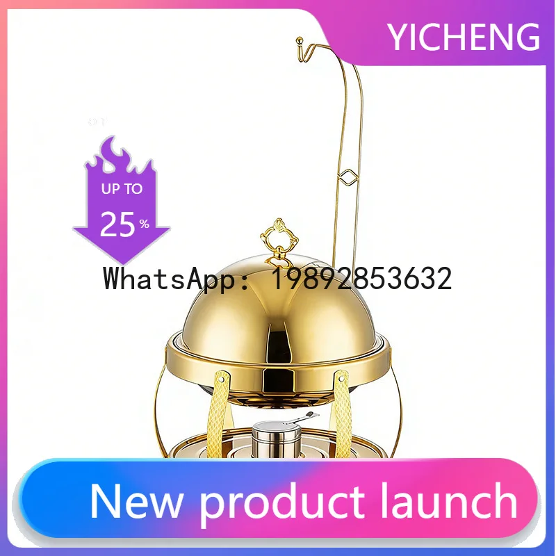 

Stainless steel round hanging lid food warmer alcohol stove buffet heater
