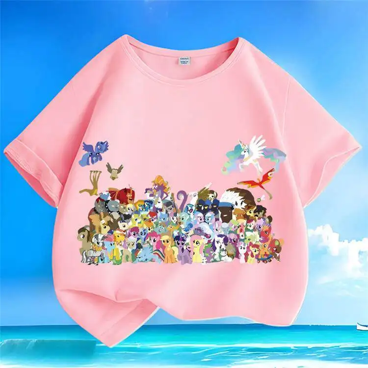 Camiseta de Verano 2026 para Niñas, Estilo Barbie, Diseño de Dibujos Animados, Holgada, Informal, Cuello Redondo, Manga Corta