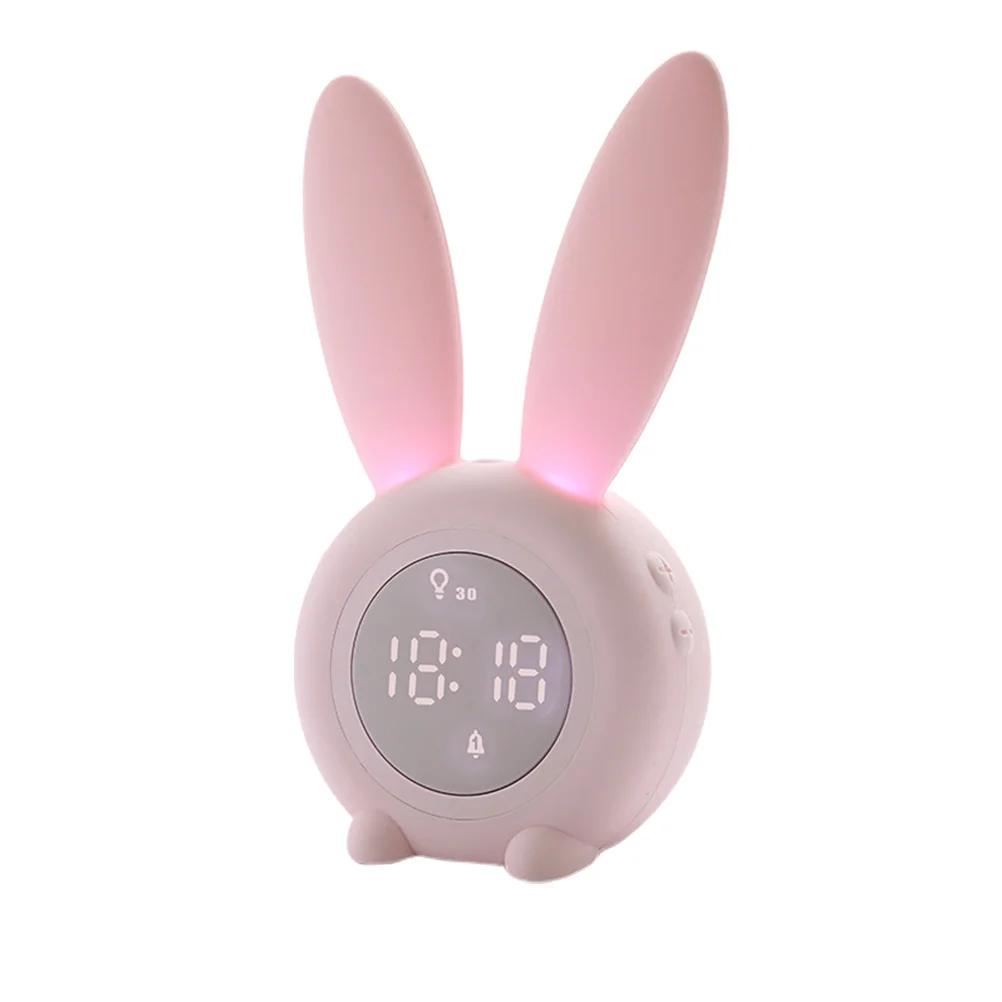 

Rabbit Shaped Cartoon Alarm Clock Pink Bedside Kids Timer Night Light Table Silicone Clock for Bedroom Kids Timer