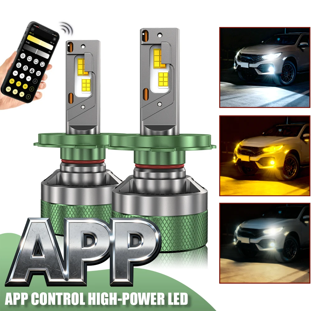 

2pcs APP control 3000K-6500K H7 car headlight bulb H4 High Power Headlamp H1 H8 H9 H11 9005 HB3 9006 HB4 LED car lights 12V 24V