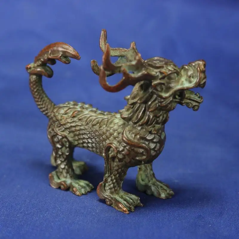 Unique Chinese Bronze Feng Shui Lucky Animal Copper Kylin Ornament Statues