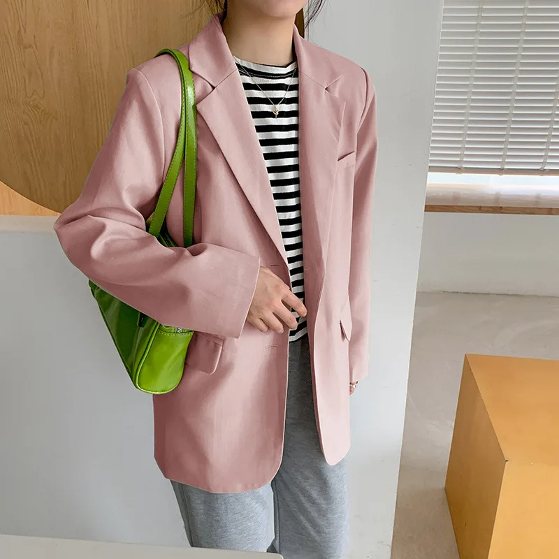 Women's Blazer Long Sleeve Loose Blazers Pockets Jackets Coat Office Lady Jacket Female Notched Tops Suit Blazer Femme Jackets