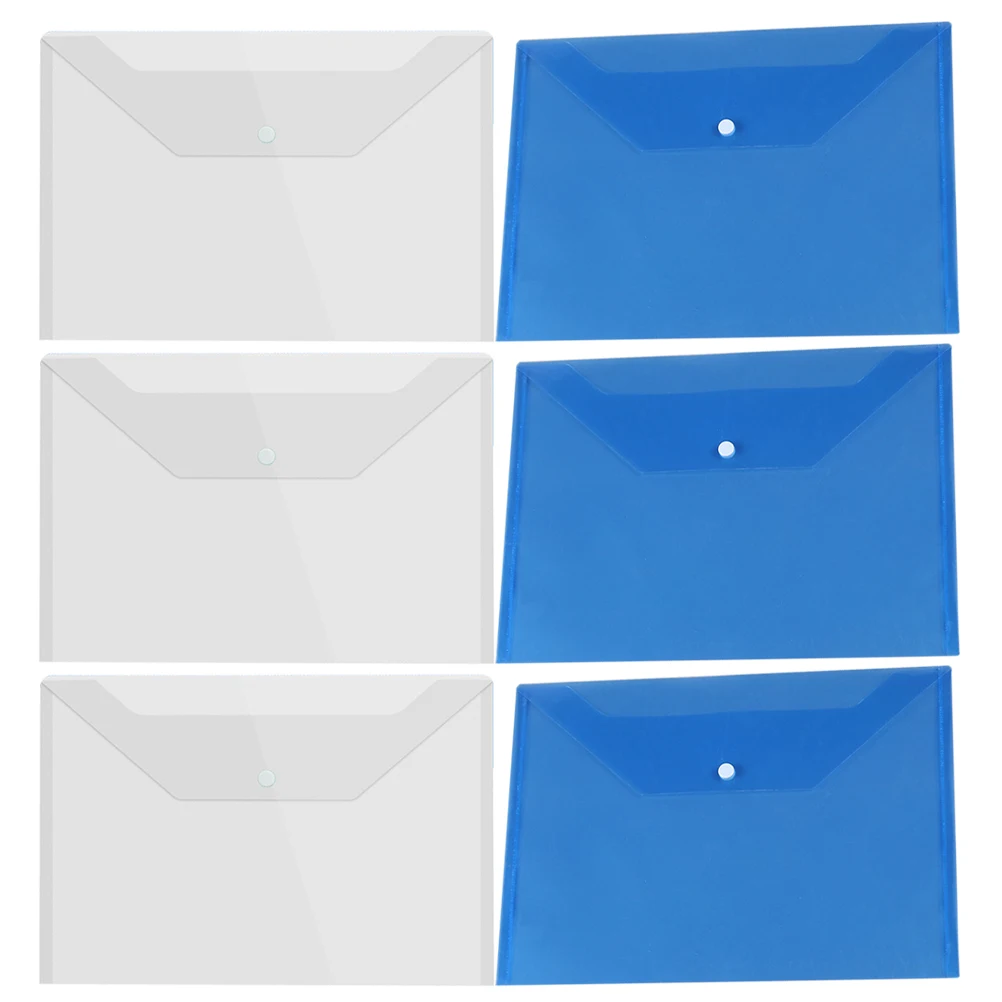 

6pcs Thick Pp Folders Snap Button Transparent Document Holders Practical File Organizers Office Clear
