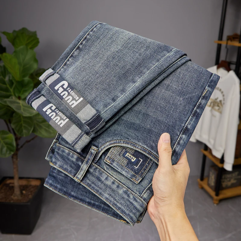 Jeans moda uomo casual street all-matching Fashion brand high-end retro trendy ins pantaloni a matita stampati pantaloni