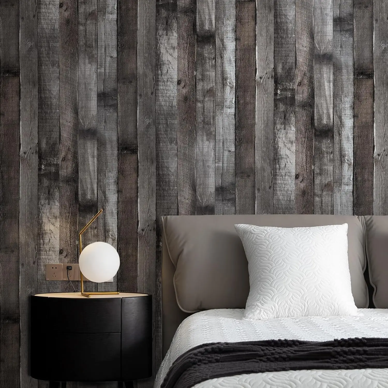 1pc Vintage Faux Natural Wood-Dark Grey Wood Contact Paper Peel and Stick Self Adhesive Wallpaper For kitchen Backboard Paste