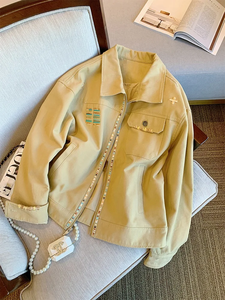 

Korean Simple College Sle Color Blo Collar Jaet Loose Casual Women's Spring Autumn Design Loose Workwear Top