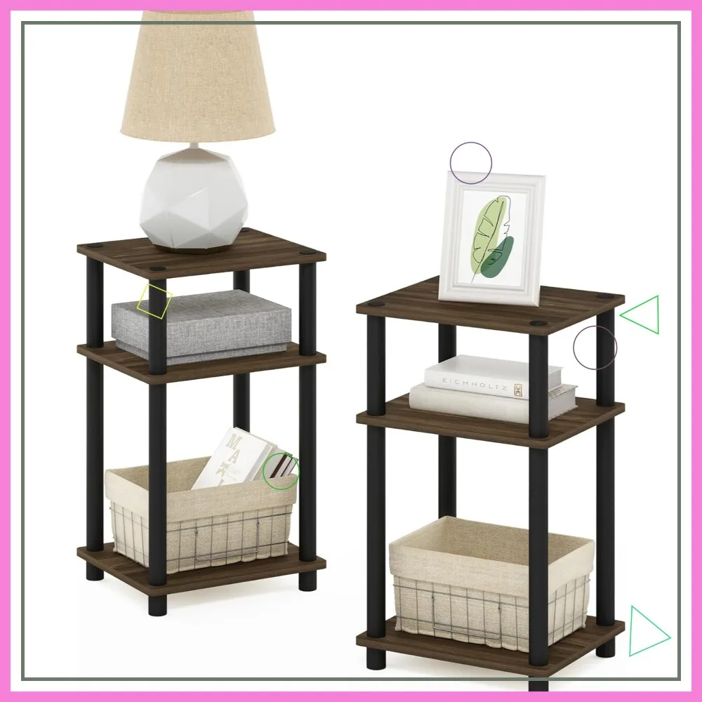 

Набор из 2 современных тумбочек, 3-х уровневые прикроватные тумбочки с открытой полкой для хранения в спальне и гостиной