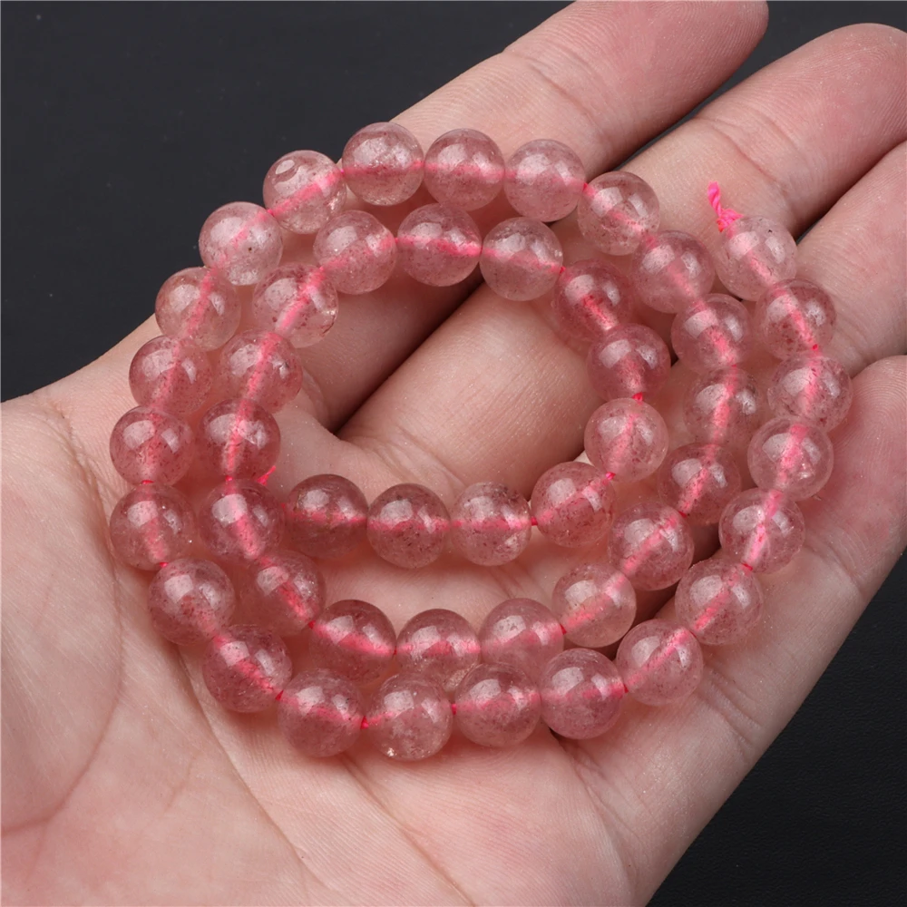 Natural Strawberry Quartzs Gem Stone Beads Round Faceted Round  Loose Spacer Charm Bead For Jewelry Making DIY Bracelet Handmade