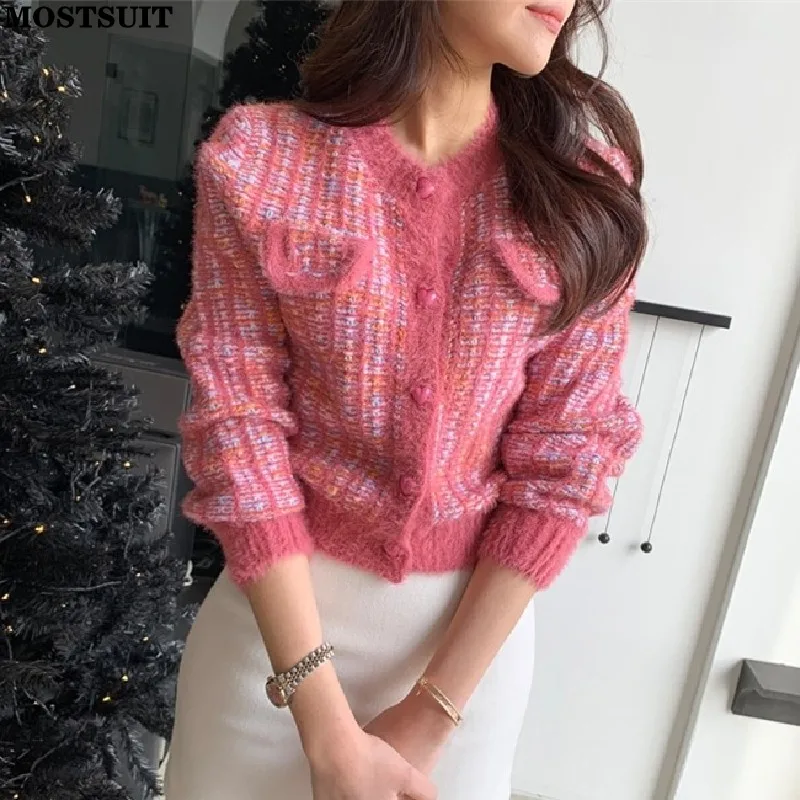 

Korean Multicolor Knitted Sweater Cardigan Women Long Sleeve Single-breasted Short Tops Elegant Ladies Jacket Coat Jumpers 2023