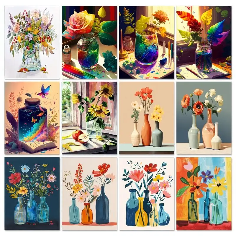 

GATYZTORY 60x75cm Paint By Number Flowers DIY Pictures By Numbers Flower Vase Kits Canvas Painting Art Drawing Gift Home Decor