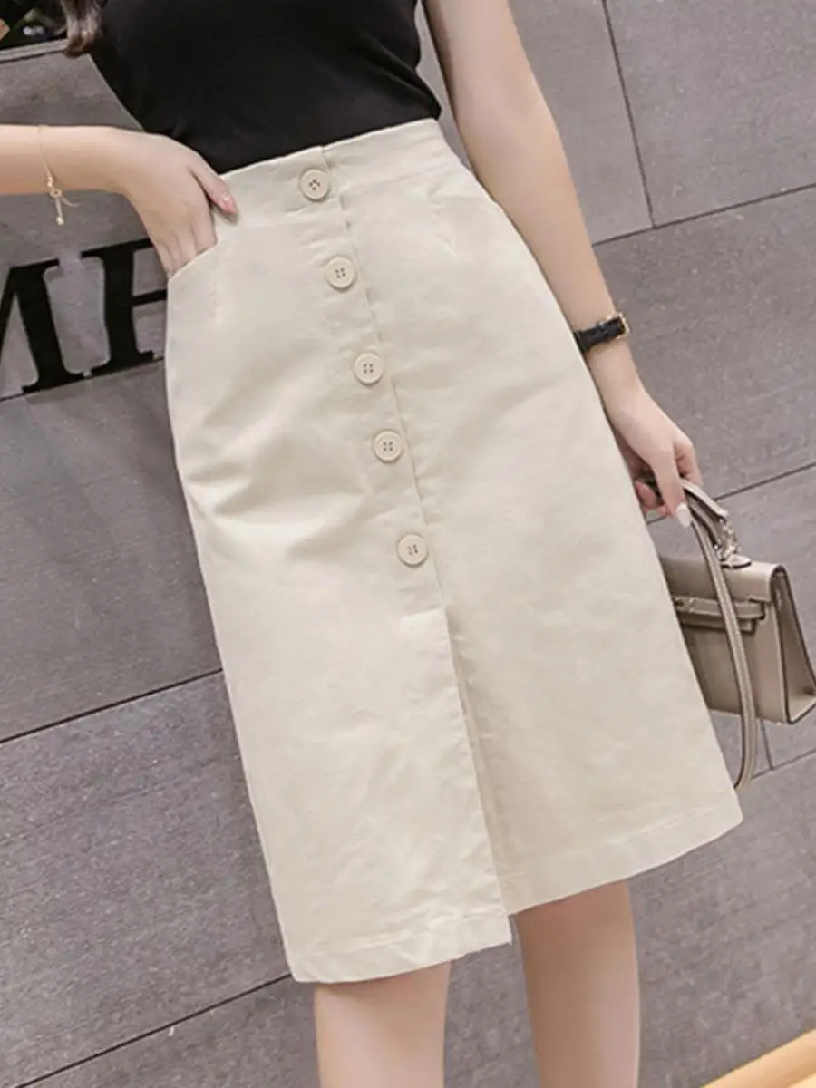 ارتفاع الخصر ميدي ألف خط تنورة Faionable الربيع الصيف العمر الدفاع خطوة واحدة تنورة عارضة الصحة الدائري الملحقات