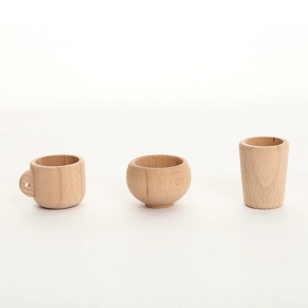 2 個のシミュレーションキッチン食器セット無垢材環境に優しい無塗装ティーカップままごと機器子供のための脳の発達
