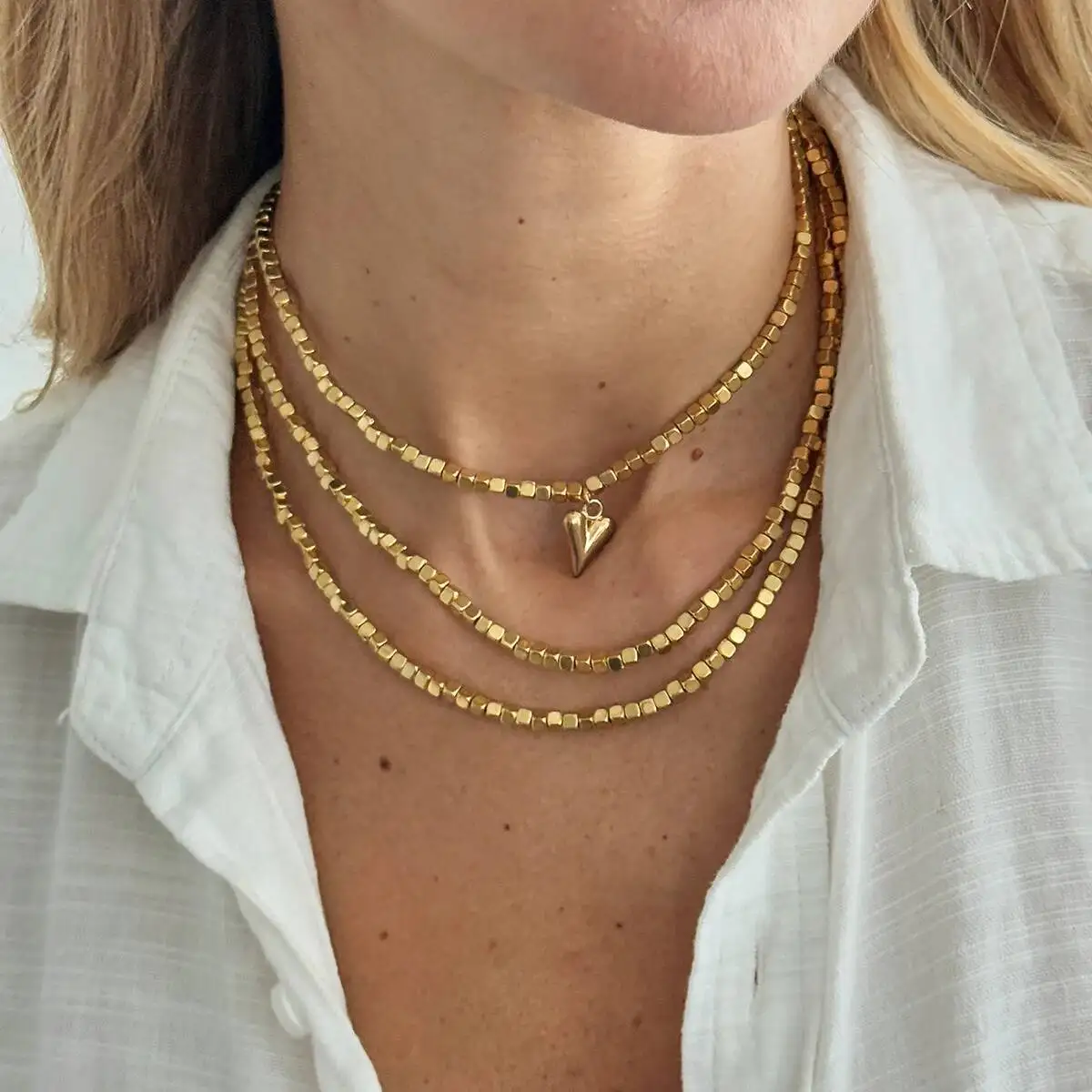 SHIXIN Exquisite Gold Color Long Chain Heart Pendant Necklace Women Retro Adjustable Multi-layer Choker Sweater Chain Lady Gift