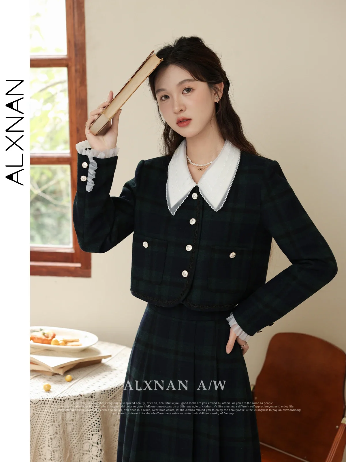 ALXNAN женская короткая куртка с лацканами и металлическими пуговицами, офисные женские куртки, осень 2022, элегантные пальто с длинными рукавами, женские LXN32066