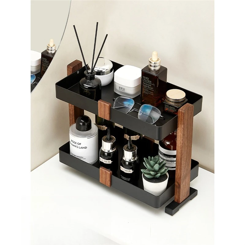 

Walnut bathroom vanity, skin care, cosmetics rack