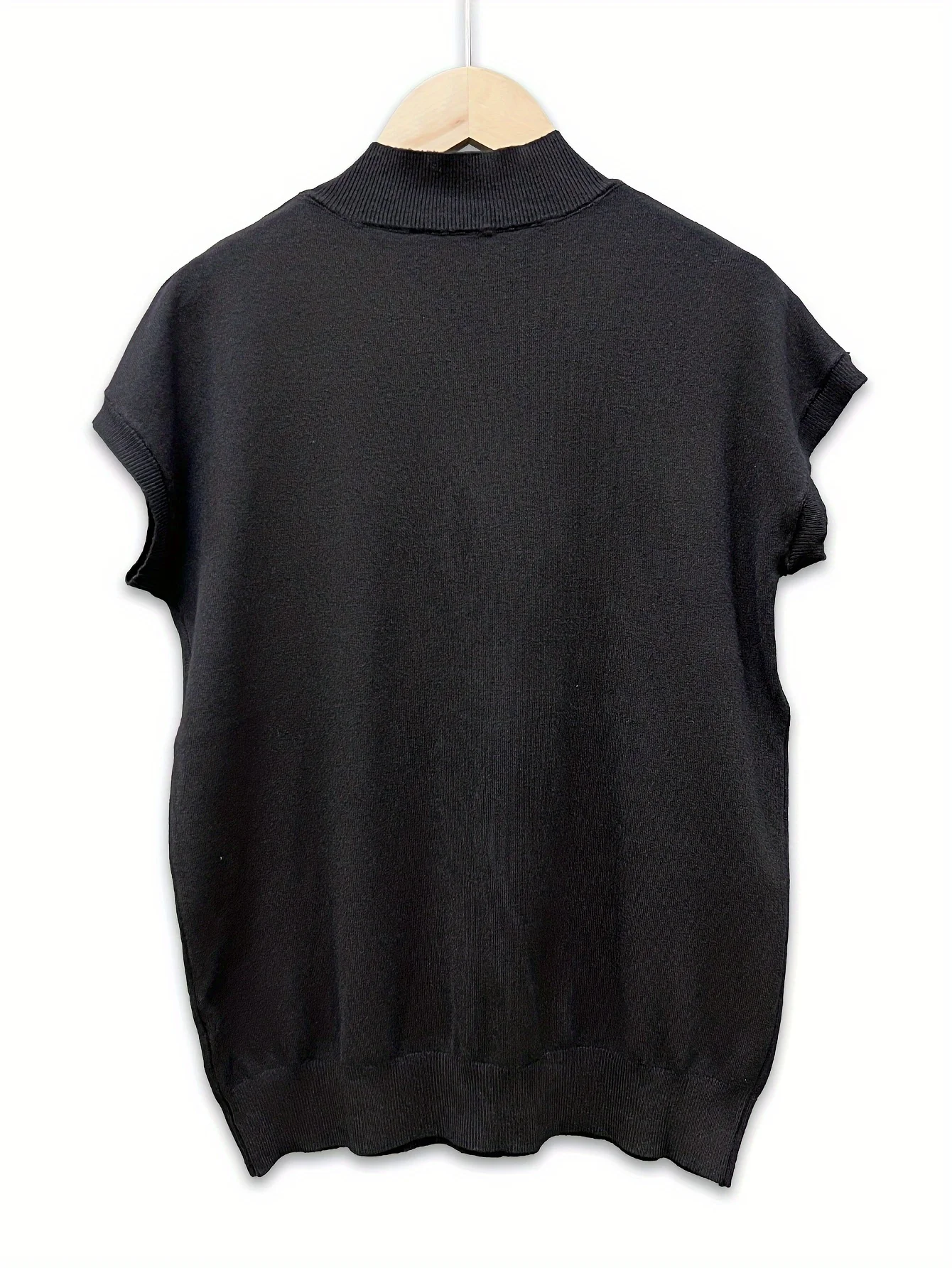 Ka New Light Mature Style Elegant Top: Ice Silk Knit Top for Women, Summer Thin Half-High Neck Short Sleeve T-shirt, Trendy Top