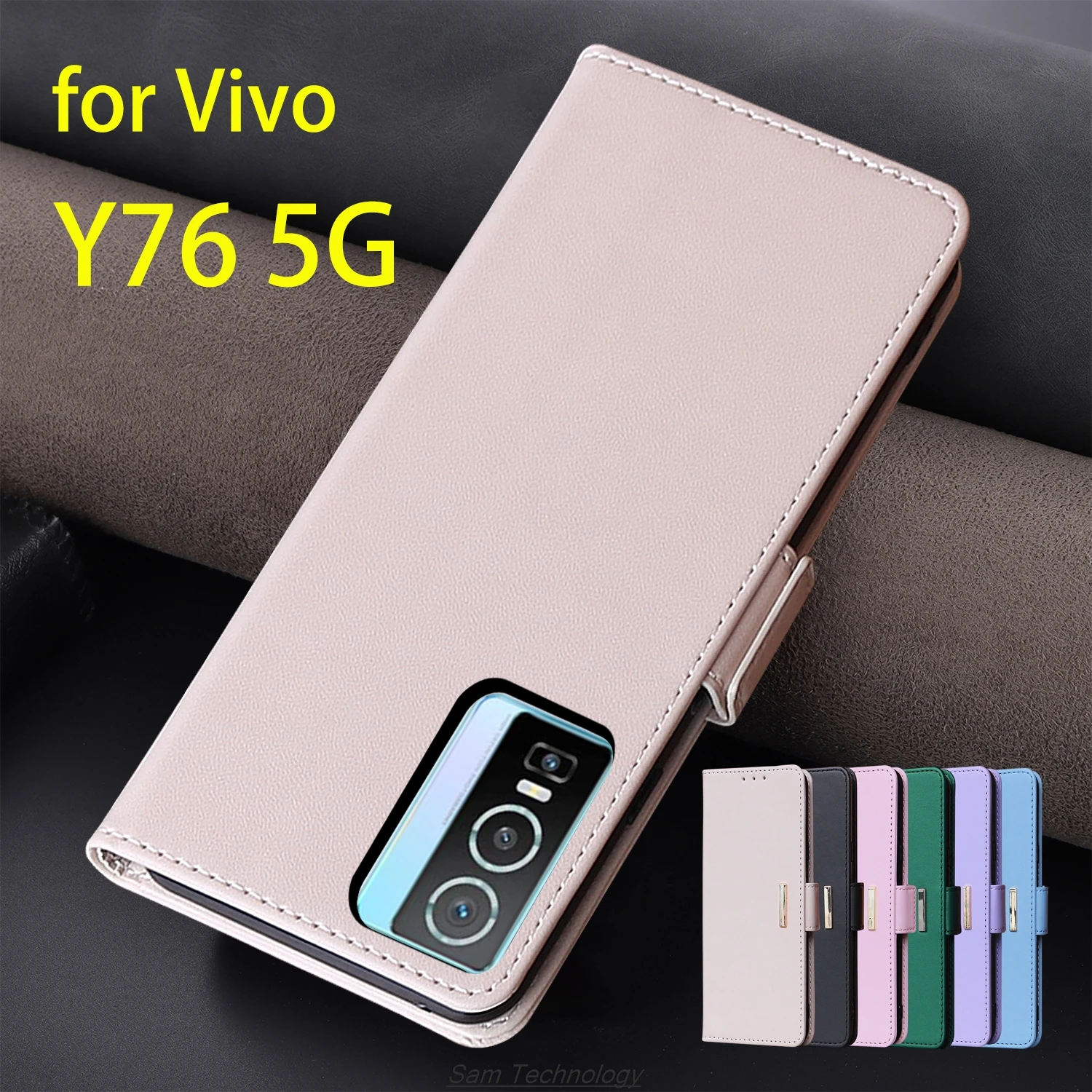 

Magnetic buckle Leather Case for Vivo Y76 5G Global Wallet RFID BLOCKING Flip Cover female Simple Capa Fundas Coque