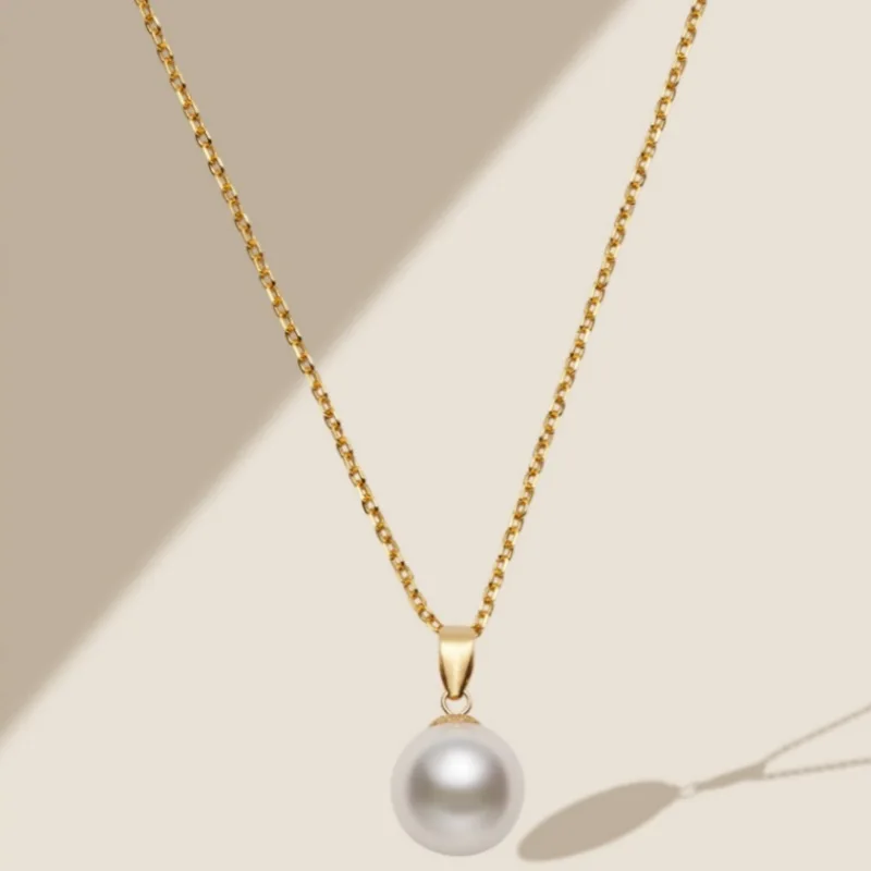 Pure 18K Yellow Gold Necklace Pendant Natural Freshwater Pearl Trendy Party Gift Real Au750 Fine Jewlery For Women