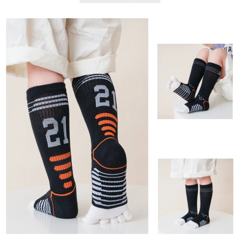 3 Pairs 6-15y Kids Athletic Socks High Tube Cotton Toe Socks Boys Grils Five Finger Socks Teenagers Sports High Quality
