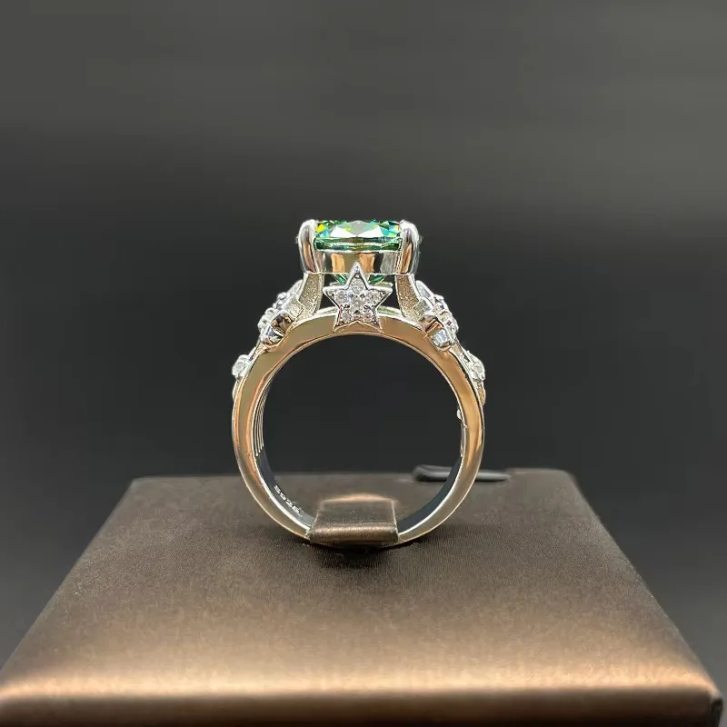 Real 5 Carat Green Moissanite Women Rings s925 Pure Silver Moissanita Finger Ring Plate Pt950 Jewelry Pass Diamond Tester GRA