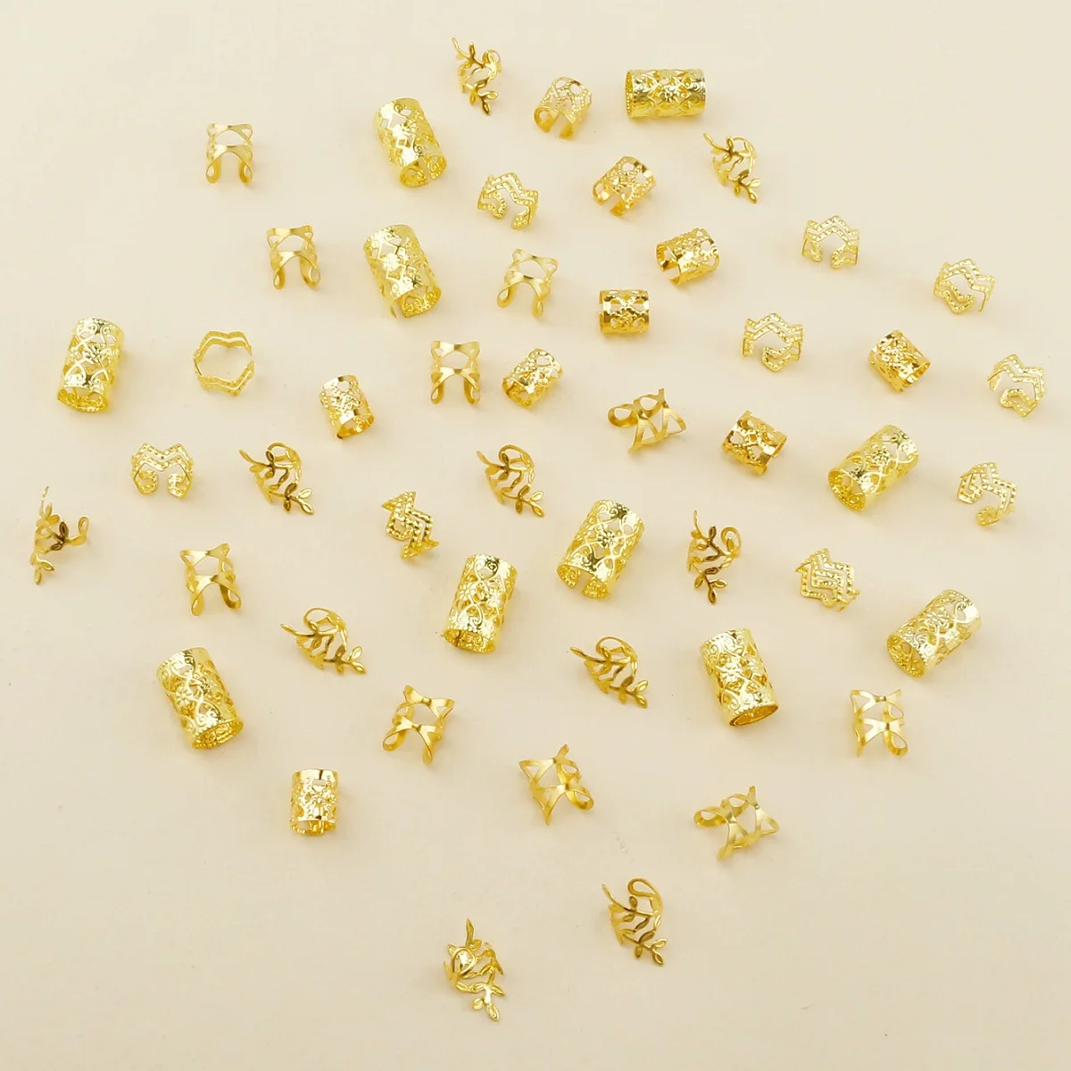 50 unids/bolsa patrón de onda dorada ahuecado Metal DIY peluca rastas extensión de cabello anillos para el cabello-juego de accesorios para el cabello