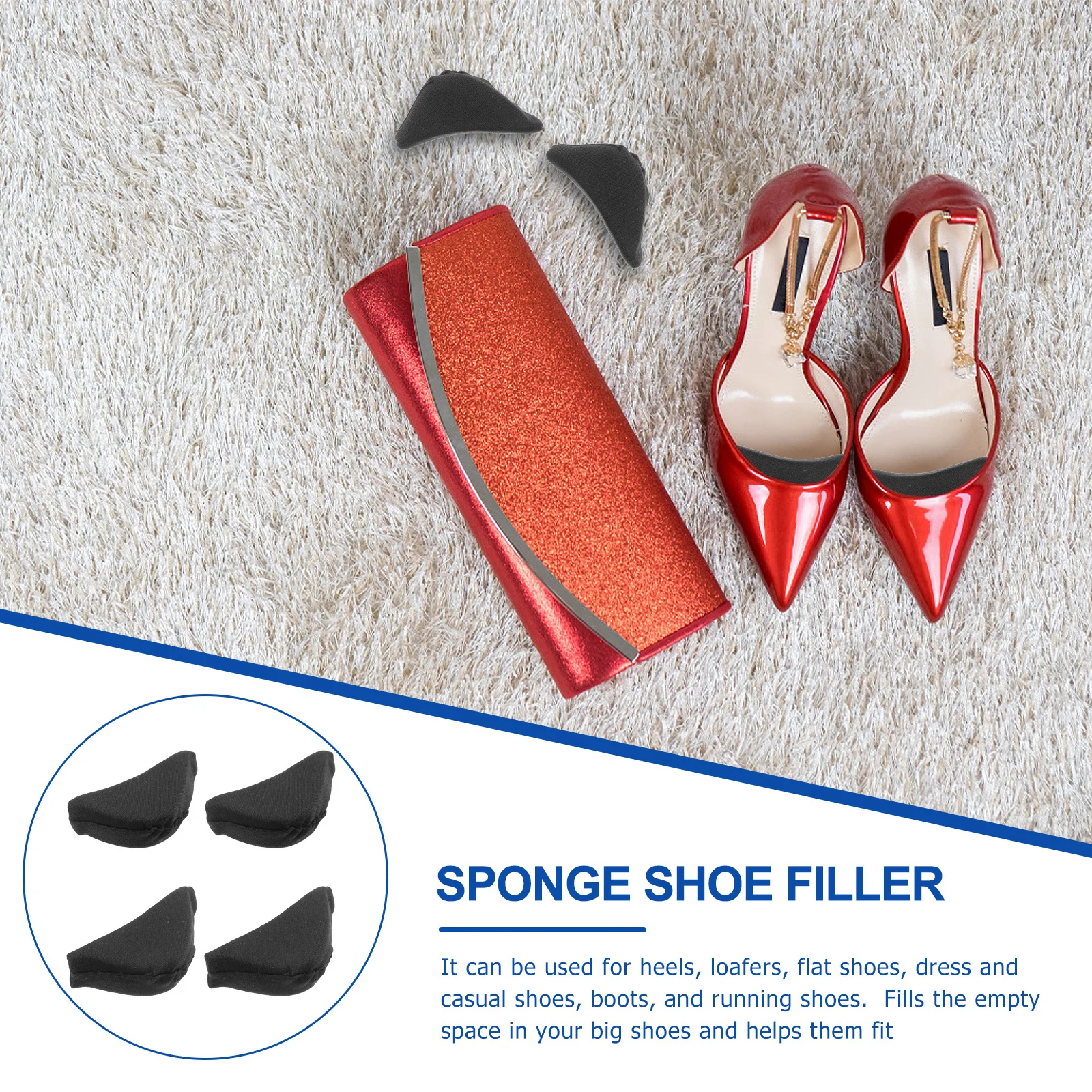 

Anti-Slip Shoe Pads For Big Shoes Fit Sponge Filler Inserts Reusable Unisex Insole Heels Boots Flats Sports Casual Wear