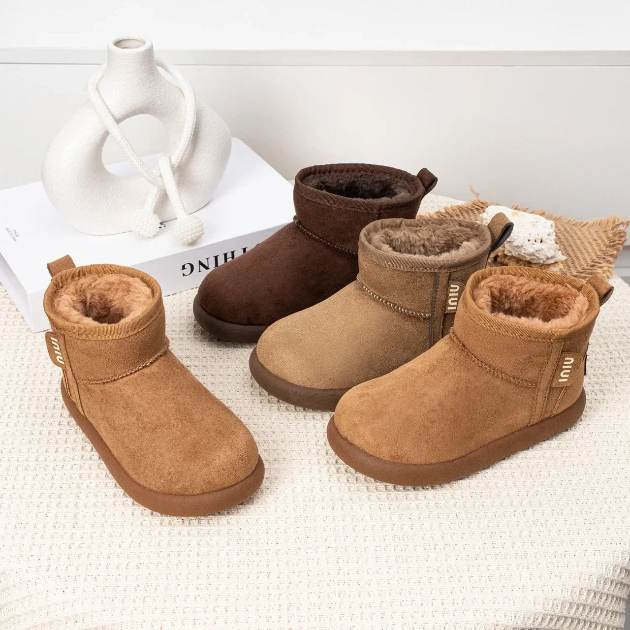 Children Winter Snow Boots Baby Cow Suede Upper Warm Boots with Thick Plush Boys Girls High-top Snow Boots for Cold Weather