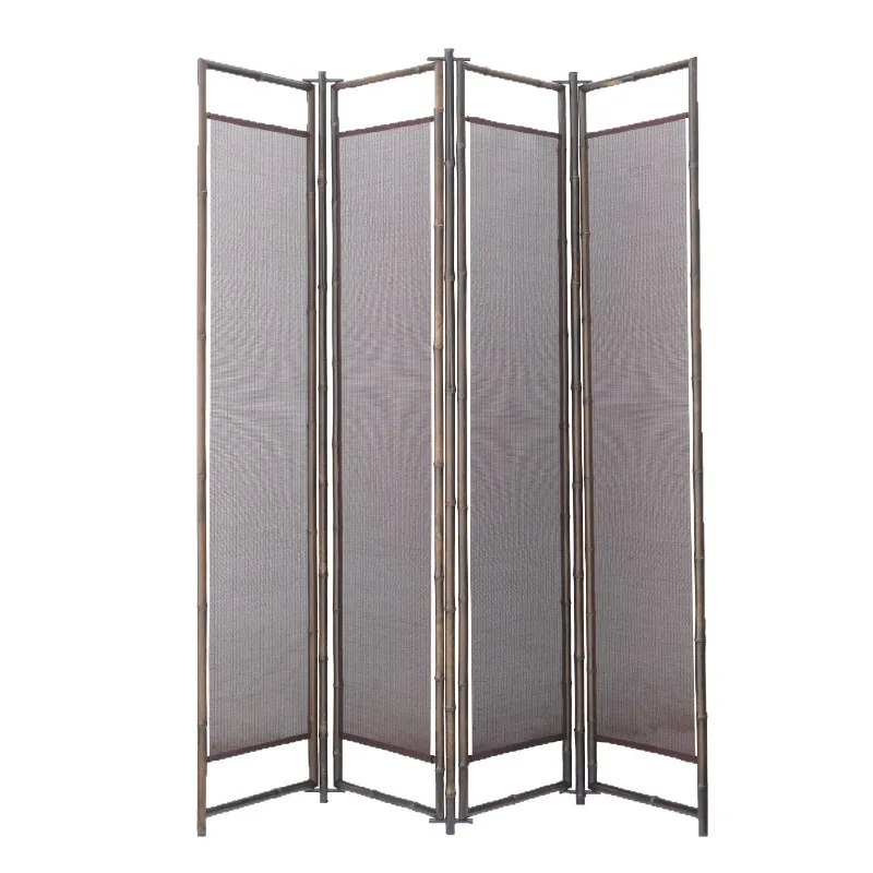 Classical purple bamboo filament high screen, tea room space, Chinese partition entrance foldable mobile semi-transparent
