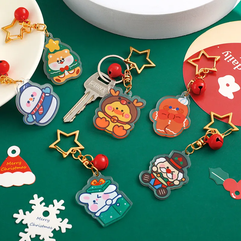 

Cute Christmas Style Cartoon Keychains - Star Ring & Bell Charm Pendant for Children's Backpacks Pencil Cases Xmas Gift for Kids