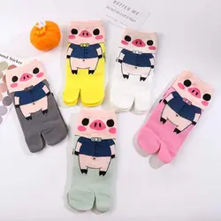 Spring Summer Two Toe Socks Thin Cotton Kawaii Maiden Cute Cartoon Pig Harajuku Geta Socks Ankle Low Tube Socks