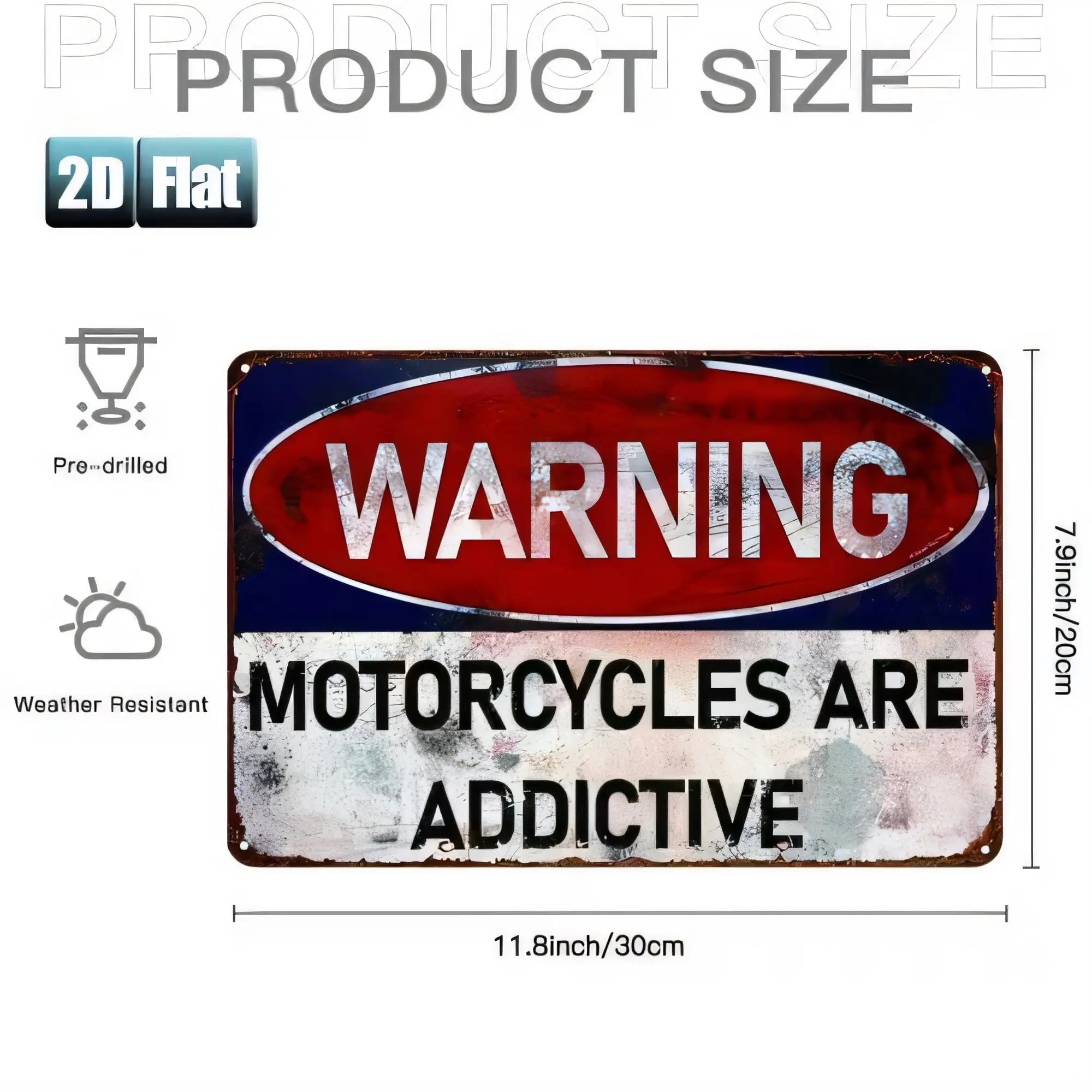 Tin Sign Warning Motorcycles Are Addictive Vintage Metal Poster 11.8x7 in Pre Drilled Wall Decor for Garage Bar Man Cave Rustic