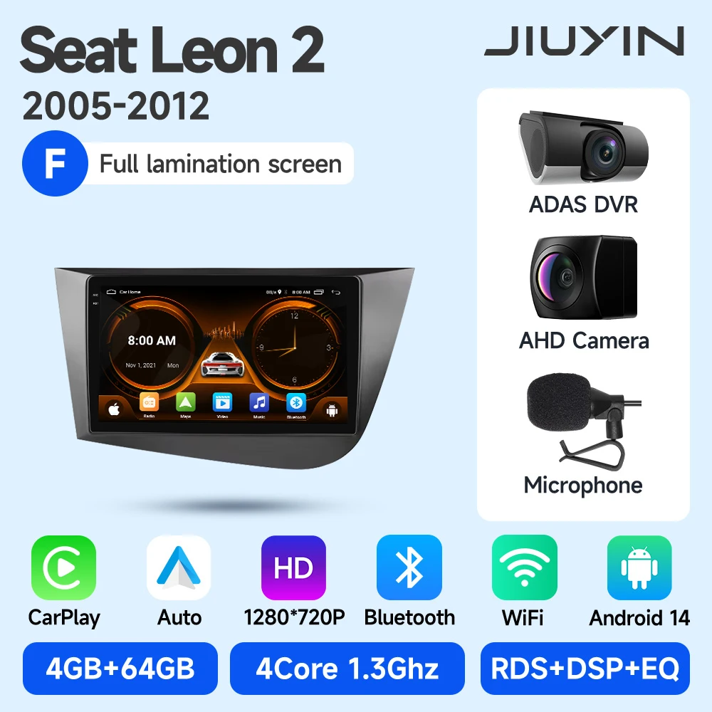 JIUYIN 2Din Autoradio Multimedia Speler Voor Seat Leon 2 MK2 2005-2012 Android 13 4G GPS WIFI Navigatie Stereo Head Unit Carplay