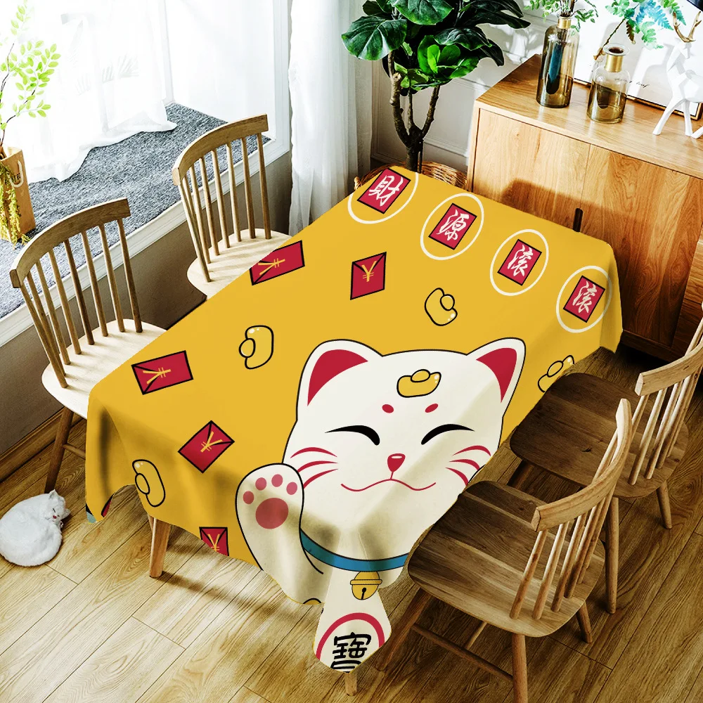 Mantel impermeable con estampado de gato y pez de la suerte, mantel de estilo japonés para decoración de boda, cubierta de mesa de fiesta