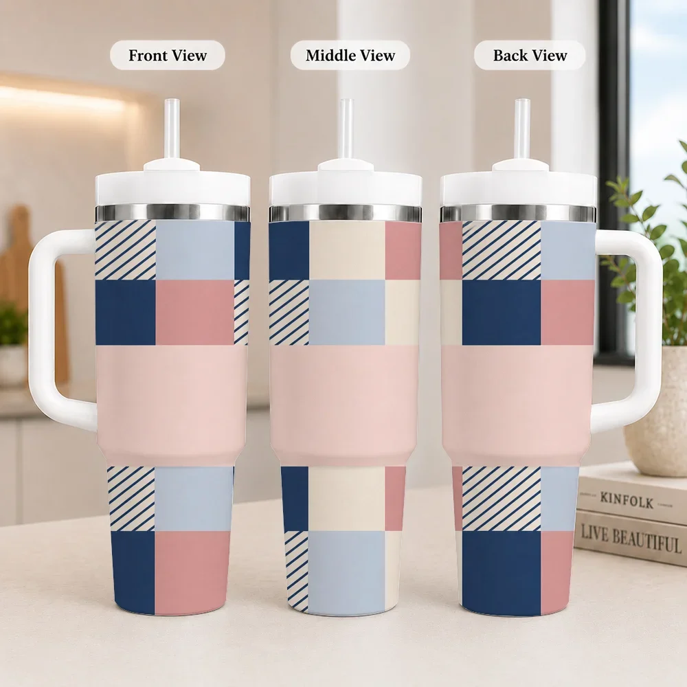 Retro Checker 90s Gift for Mom Vacuum Flasks 40oz Leakproof Steel Tumbler w/ Lid Straw Handle Hot Cold Drinks