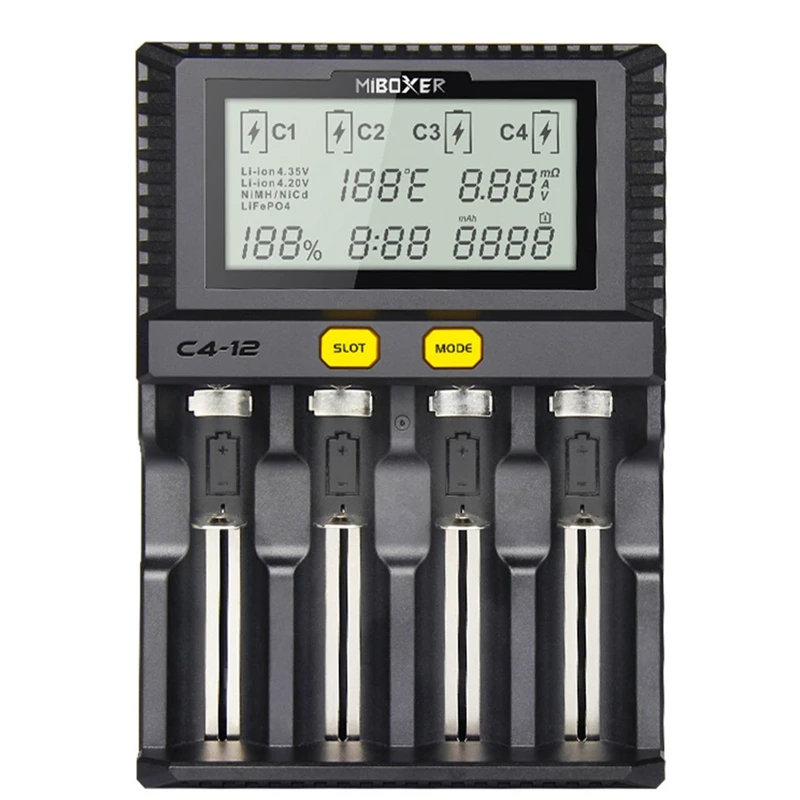 

Miboxer C4-12 Smart Battery 18650 265650 Charger 4-Slot LCD Screen 3.0A/Slot Total 12A For Li-Ion/IMR/INR/ICR/Ni