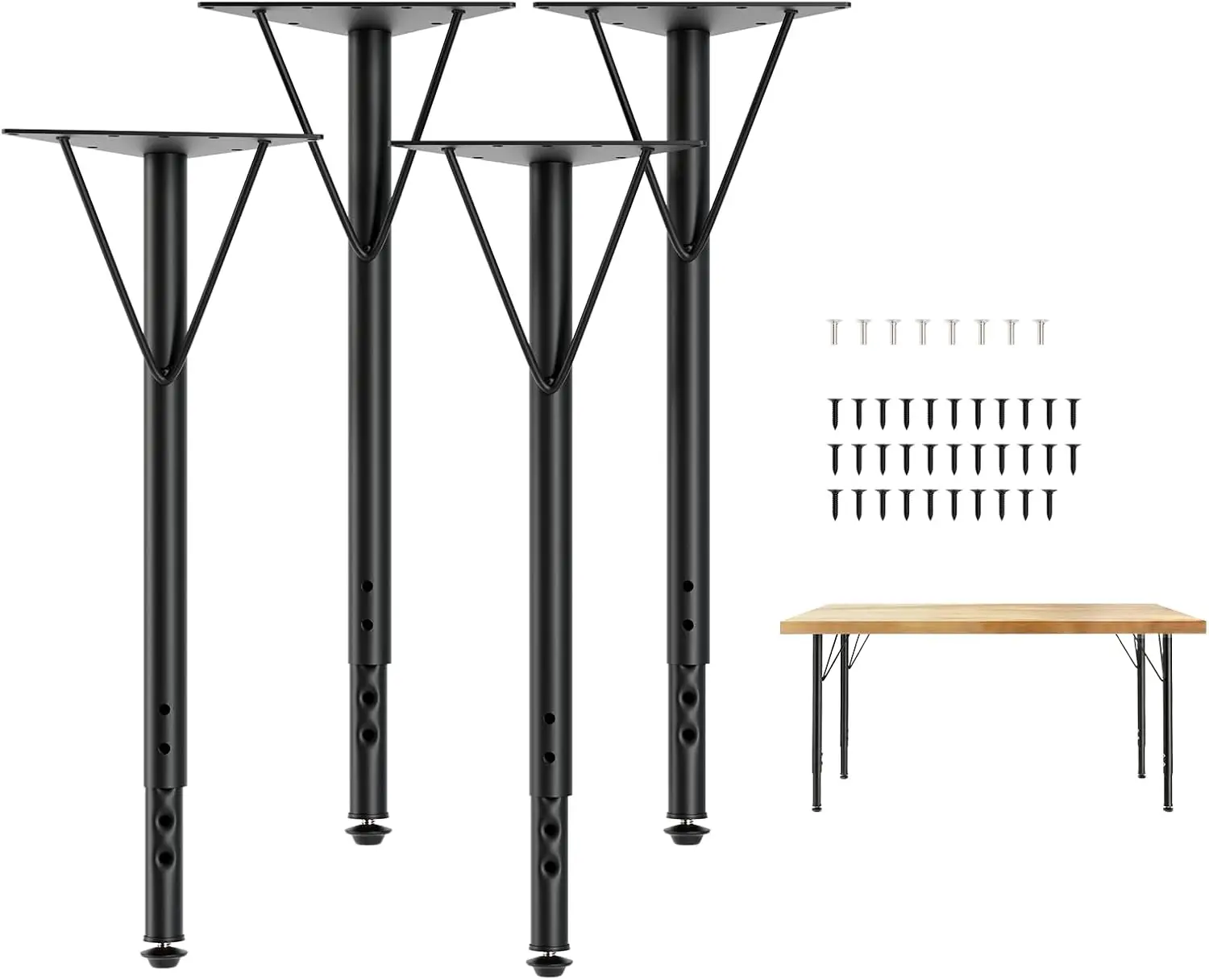 Adjustable Table Legs 19-30 Inch, Metal Furniture Legs, 4 Pack Black | Heavy-duty Steel Construction, 450 lbs Load Capacity, 0.8