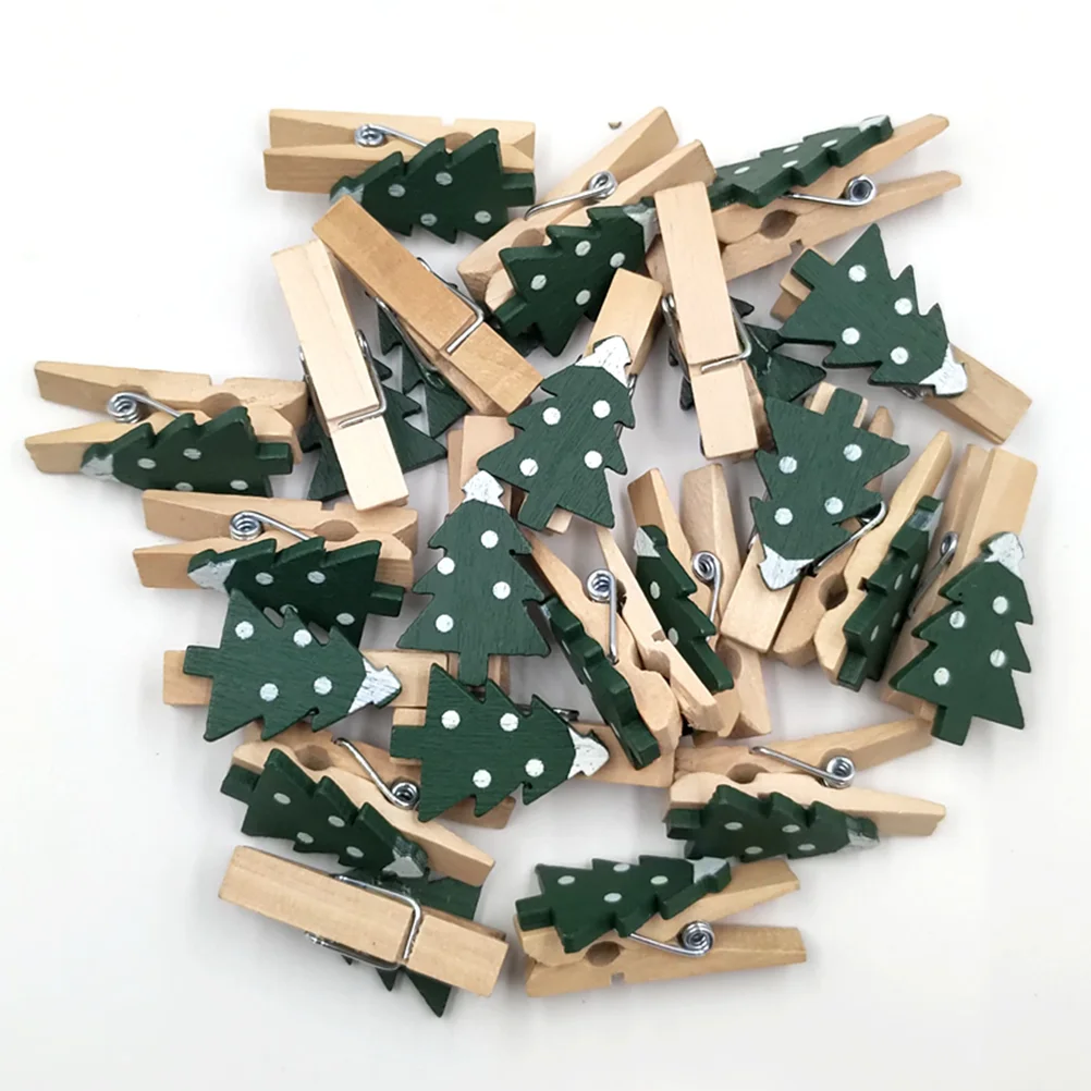 25pcs 35cm Wooden Photo Clips Christmas Shape Mini Eco-friendly Photo Clamp for Home (Army Green) Photo Pegs