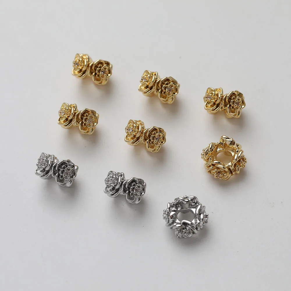 8PCS Dainty Brass Flower Shape Beads Spacer Bead for Jewelry Making Bracelet Supplies DIY 14k Gold Plated Accessory 8*5mm