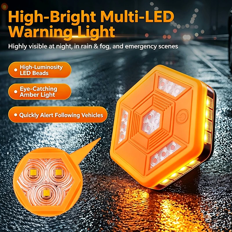 USB Rechargeable Warning Light LED Road Flares Emergency Lights Roadside Safety Beacon Disc Flashing Magnetic Beacon
