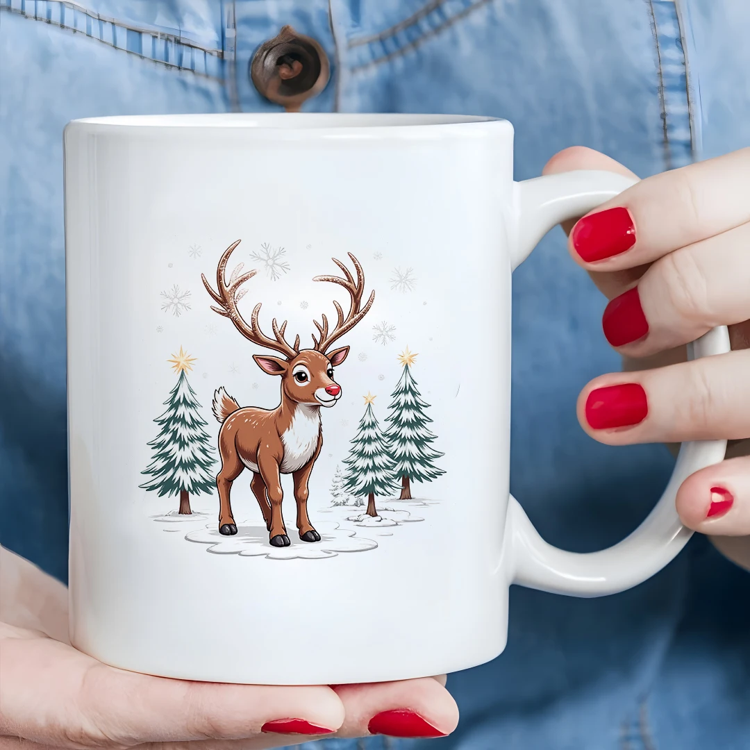 Taza de reno de dibujos animados de 11oz + regalo de Navidad Taza de Navidad para niños Taza de café para el hogar y la Oficina