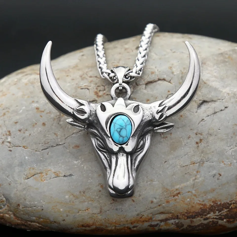 Punk Vintage Bull Head Pendant Necklaces For Men Boys Hip Hop Biker Stainless Steel Animal Zodiac Amulet Jewelry Dropshipping